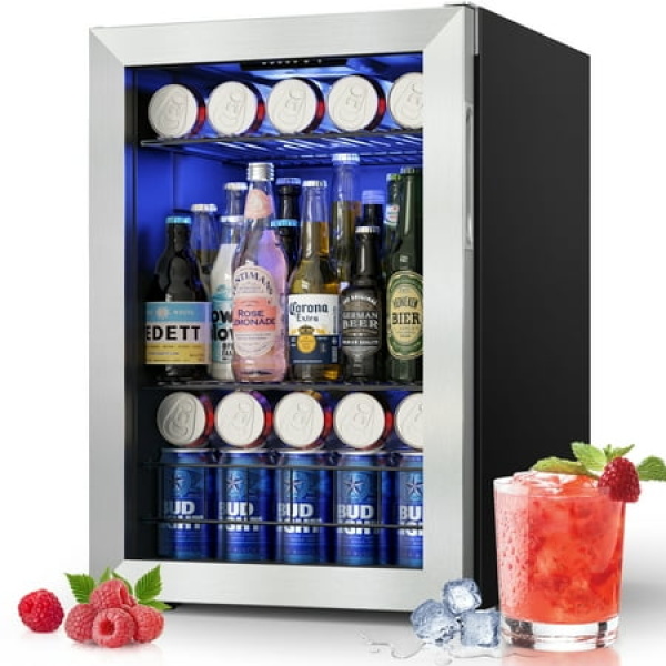 Yeego Beverage Refrigerator Cooler Mini Beverage Fridge with Glass Door for Drink 77-80 Can 2.18 Cu.ft.