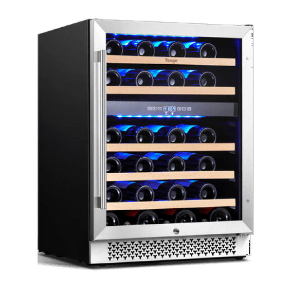 Yeego Wine Refrigerator Cooler 24 Inch 46 Bottles Wine Fridge with Glass Door Dual Zone Wine Cooler with Reversible Door Hinge & Safety Lock Built-in or Freestanding Fridge for Home Kitchen