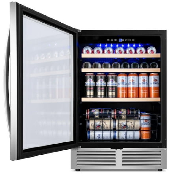 24-Inch Beverage Cooler 150-Can Capacity Built-in Wine and Drink Refrigerator 37°-65°F Low Noise Energy Efficient for Beer Soda and Fruit