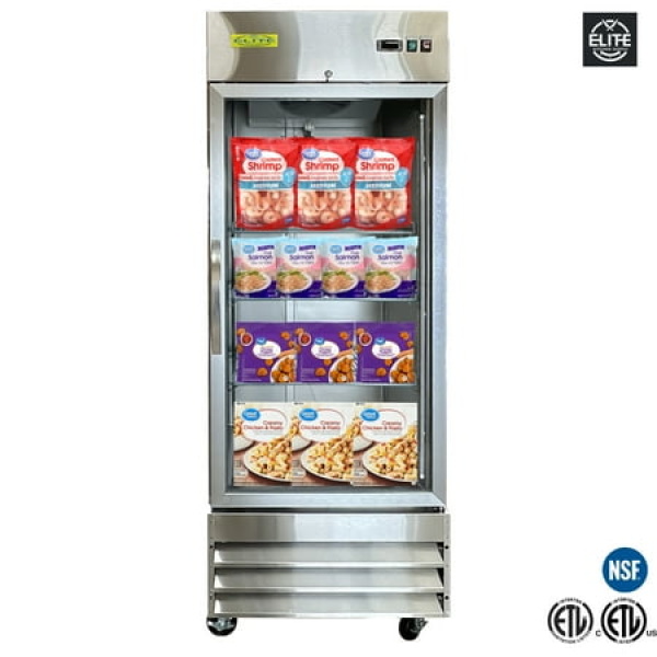 29 in. Heavy Duty Commercial 23 Cu.Ft. Stainless Steel Glass Door Reach-In Freezer Commercial Freezer