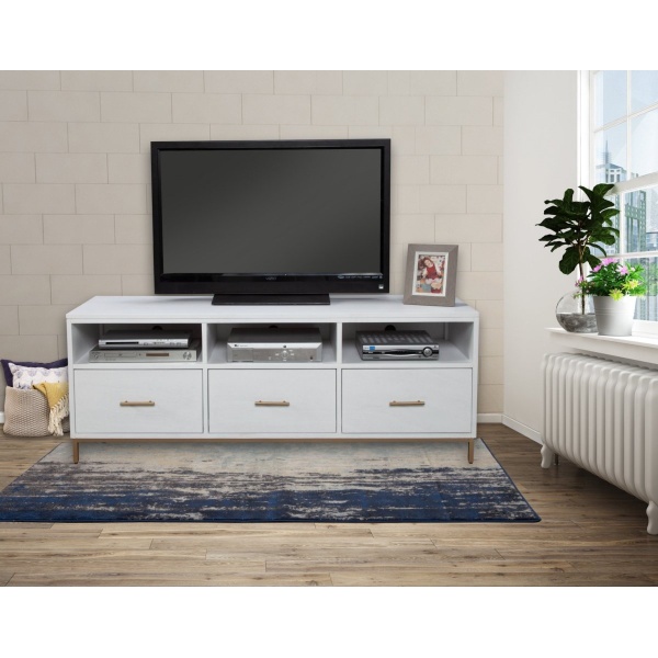 404260 24 x 64 x 18 in. Glam White & Gold TV Console