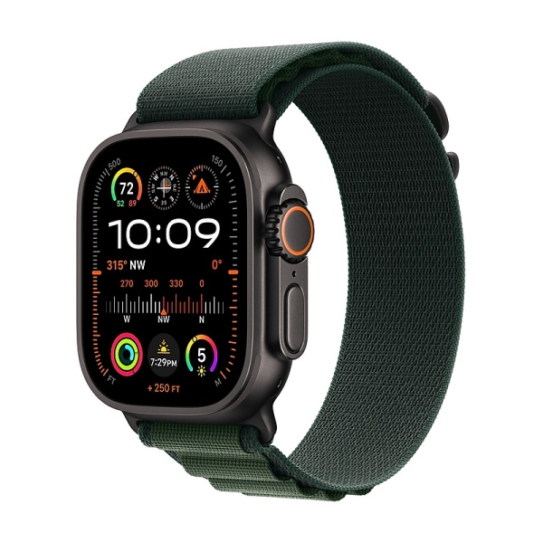 Apple Watch Ultra 2 GPS + Cellular Smartwatch, 49mm, Black Titanium Case with Dark Green Alpine Loop, Medium (MX4R3LW/A)