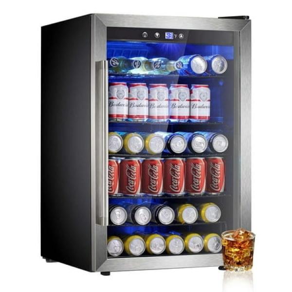 Auseo 4.4 Cu.ft Beverage Refrigerator Cooler 37 Bottles Mini Fridge with Glass Door for Soda Beer or Wine Adjustable Removable Shelves Low Noise for Bar/Office/Home/Restaurant