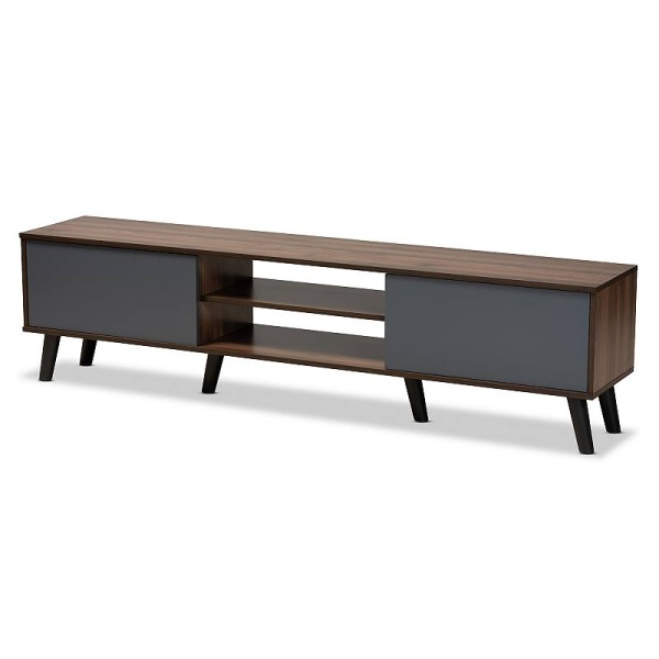 Baxton Studio Clapton TV Stand, Gray Brown Black