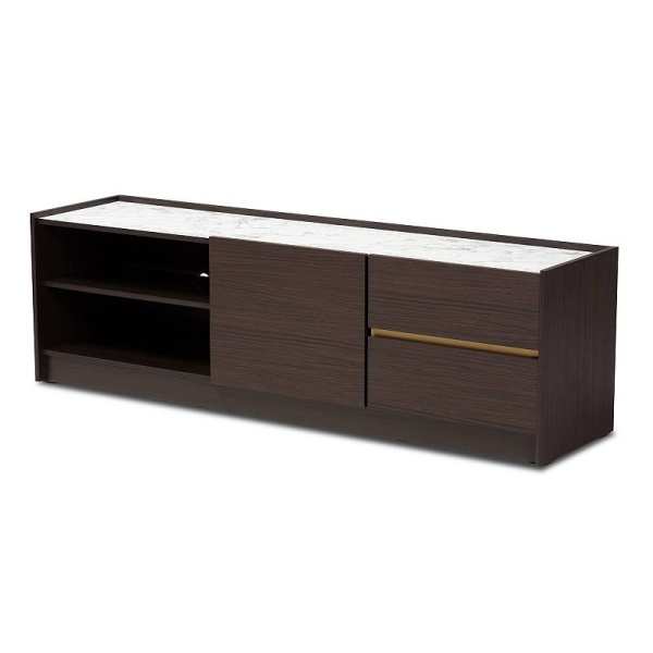 Baxton Studio Walker TV Stand, Dark Brown Marble Gold