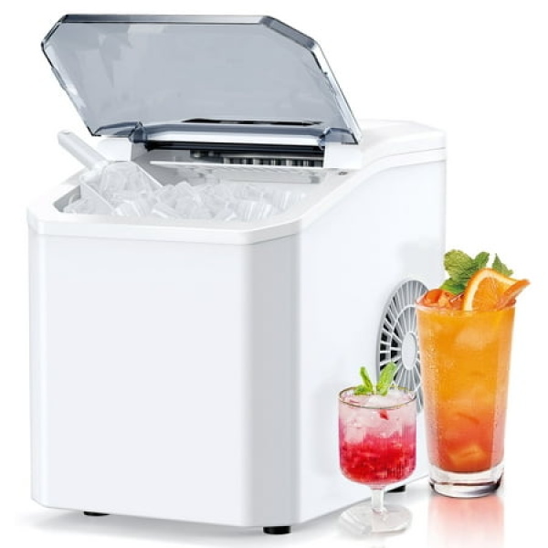 Bertoky Portable Countertop Ice Maker Machine 26 lbs/24H 2 Bullet-Ice Size Self-Cleaning White