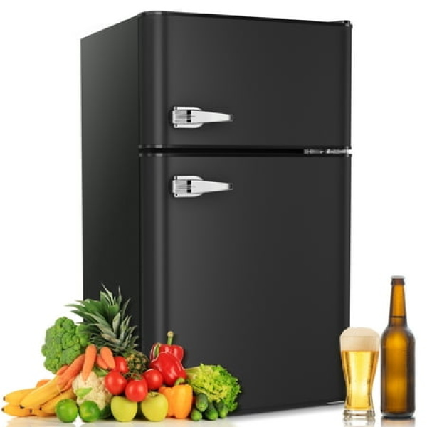 Besttey 3.1Cu.ft Two Door Mini Fridge with Freezer Stainless Steel Refrigerator Compact Size & Low Noise Defrost 20 Wide Black