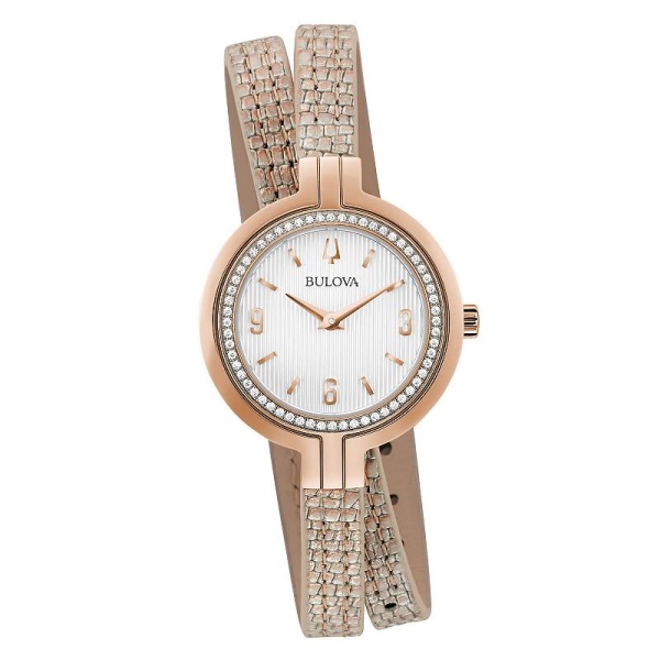 Bulova Women's Rhapsody Rose Gold Two-Tone Stainless Steel Rose Leather Double Wrap Strap Watch - 98R279, Size: 30MM, Pink