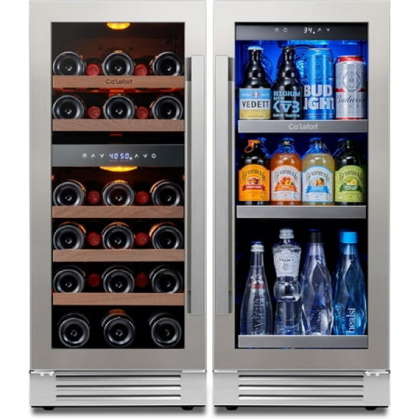 Ca Lefort 30 Wine and Beverage Refrigerator 28 Bottles Dual Zone Wine Fridge and 100 Cans Beverage Fridge Cooler with Stainless Steel Door Framed