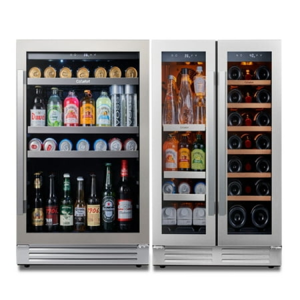 Ca Lefort Wine Cooler Beverage Refrigerator Hold 200 Cans and 20 Bottles Dual Zone Wine Fridge with Stainless Steel Door Frame