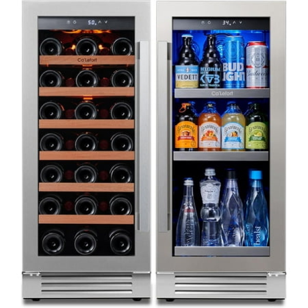 Ca Lefort Wine and Beverage Refrigerator 15 Wine Cooler and 15 Beverage Fridge Side-by-Side Holds 33 Bottles and 100 Cans for Halloween Gifts