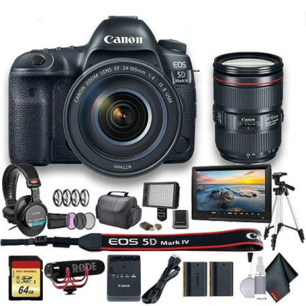 Canon EOS 5D Mark IV DSLR Camera with 24-105mm f/4L II Lens (1483C010) W/Bag Extra Battery Starter Bundle