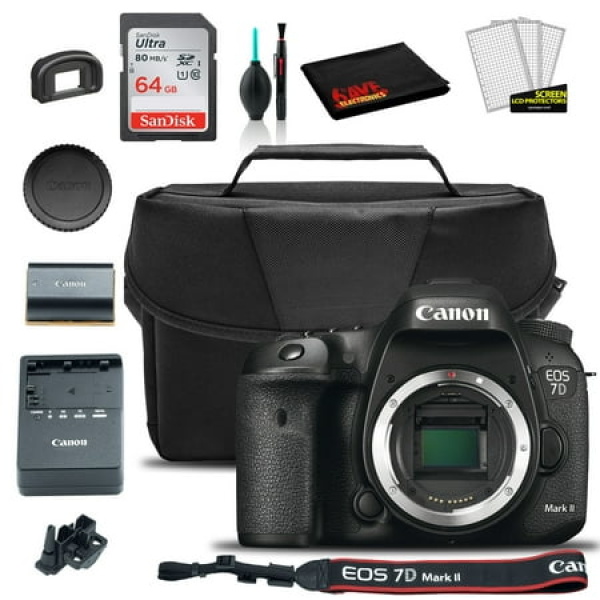 Canon EOS 7D Mark II DSLR Camera (Body Only) (9128B002) + EOS Bag + Sandisk Ultra 64GB Card + Clean and Care Set (International Model)