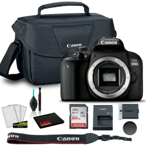 Canon EOS 800D DSLR Camera (Body Only) (1894C001AA) + Canon EOS Bag + Sandisk Ultra 64GB Card + Clean and Care Set (International Model)