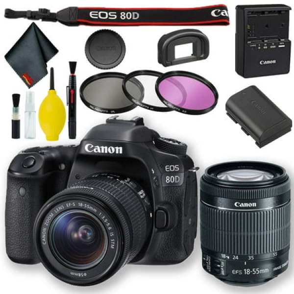 Canon EOS 80D DSLR Camera with 18-55mm Lens (International Model) Basic Bundle