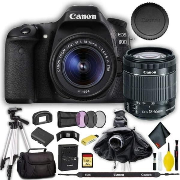 Canon EOS 80D DSLR Camera with 18-55mm Lens (Intl Model) 32GB Memory Pro Kit