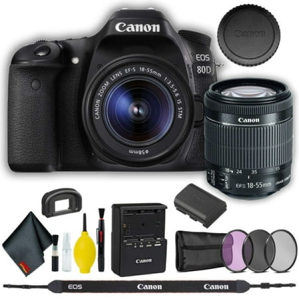 Canon EOS 80D DSLR Camera with 18-55mm Lens (Intl Model) Base Bundle