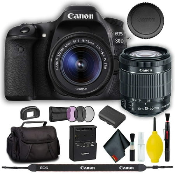 Canon EOS 80D DSLR Camera with 18-55mm Lens (Intl Model) Basic Bundle