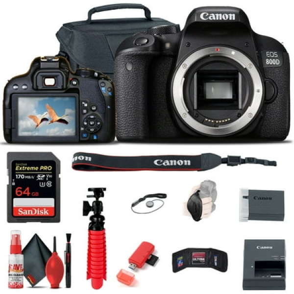 Canon EOS Rebel 800D / T7i DSLR Camera + 64GB Memory Card + Case + More