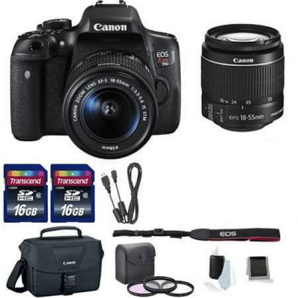 Canon EOS Rebel T6i DSLR Camera w/ 18-55mm Lens + Two 16GB Memory Cards + Bag + Accessory Bundle