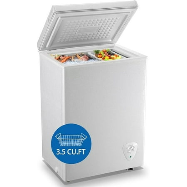 Chest Freezer 3.5 Cu.Ft Small Deep Freezer Top Door Mini Freezer with Removable Basket Low Noise 7 Adjustable Temperature and Energy Saving Perfect for Home Garage Basement Dorm or Apartment