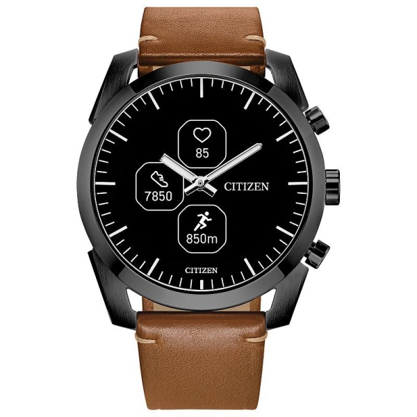 Citizen CZ SMART IP Stainless Steel Hybrid Sport Smartwatch with Camel Leather Strap, Brown