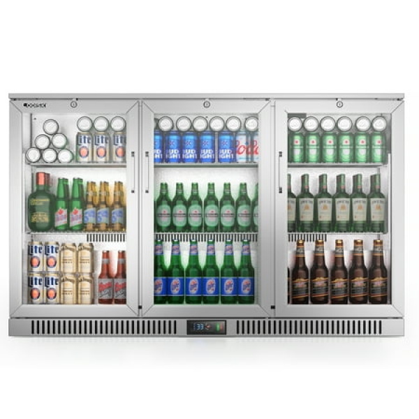 Coolski Beverage Refrigerator with 3 Doors Commercial Back Bar Cooler for Beer Soda Wine Counter Height Undercounter Display Fridge for Bar/Home Stainless Steel/LED Lighting/ETL NSF Approved