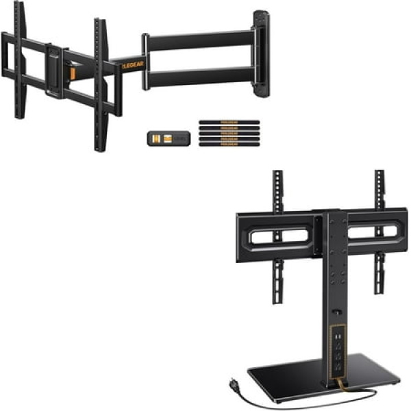 Corner TV Wall Mount Long Arm TV Mount Bracket for 32-75 InchUniversal TV Stand with Power Outlet Swivel TV Stand for 32-80 inch TVs up to 99 lbs TV Stand with Tempered Glass Base Height