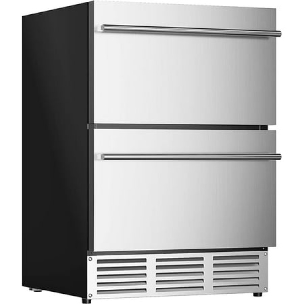 Ecojoy 24 Inch Under Counter Double Drawer Fridge Weather Proof Stainless Steel Outdoor Beverage Refrigerator for Patio