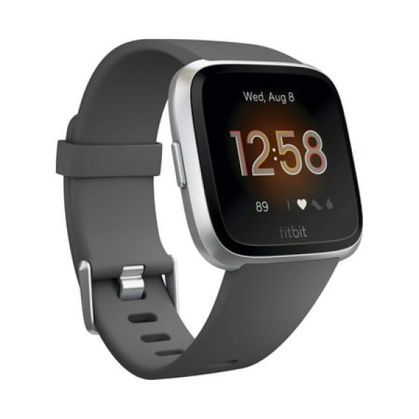 Fitbit Versa Lite Smartwatch GPS Charcoal/Silver Aluminum One Size (S & L Bands Included)