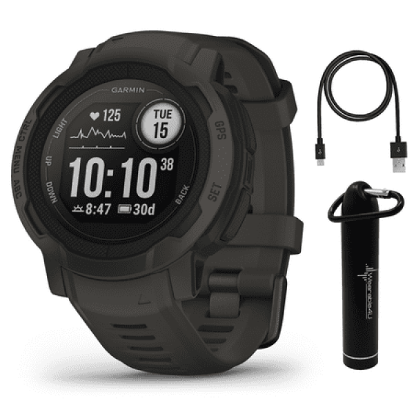 Garmin Instinct 2 GPS Rugged Outdoor Smartwatch Graphite with Corning Gorilla Glass Multi-GNSS Support with Wearable4U Power Bundle