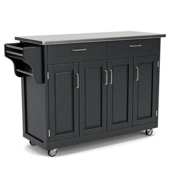 Hawthorne Collections 49 Wood Kitchen Cart with Stainless Steel Top in Black