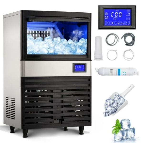 Homhougo Commercial Ice Maker 110Lbs/24H with 27 lbs Storage 5x11 Cubes Commercial Ice Machine 110V Automatic Ice Machine