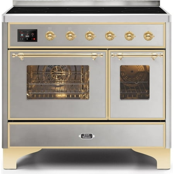 ILVE 40 Inch Majestic II Series Freestanding Electric Double Oven Range with 6 Elements Triple Glass Cool Door Convection Oven TFT Oven Control Display and Child Lock