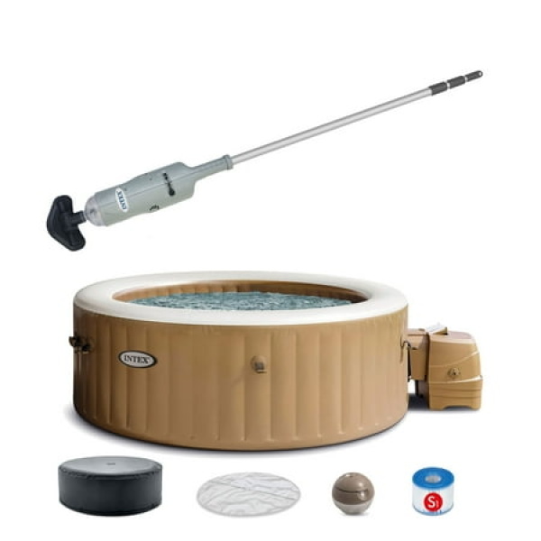 Intex Pool Vacuum with PureSpa 4 Person Inflatable Hot Tub Sahara Tan