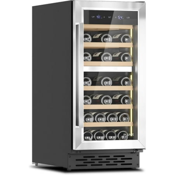 JINJUNYE 15Inch Wine Cooler Refrigerator Dual Zone 33Bottle Wine Fridge Temp Control Built-in or Freestanding Wine Fridge for Red White Champagne Sparkling Wine for Home Office Stainless Steel