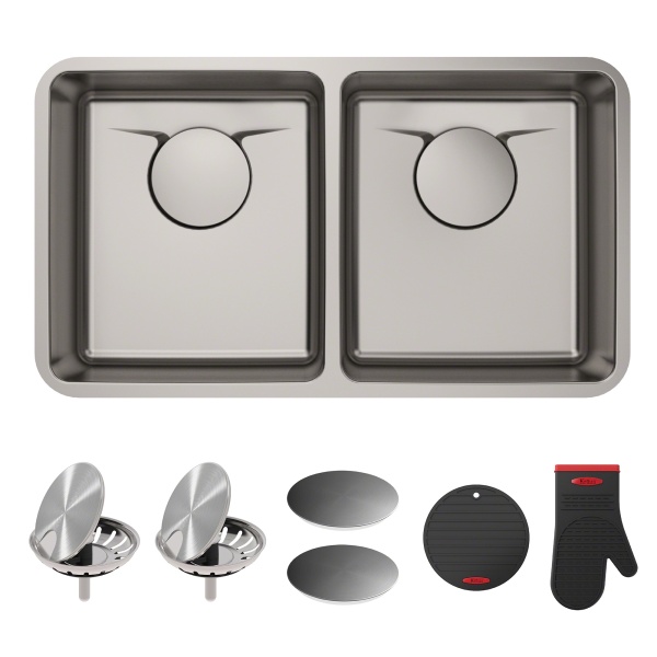 Kraus KD1UD33B 33 in. Undermount Double Bowl Kitchen Sink with DrainAssure WaterWay & VersiDrain Assembly, Radiant Pearl