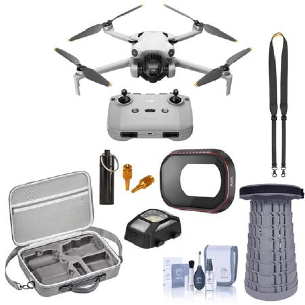 Mini 4 Pro Drone with RC-N2 Remote Controller Bundle with Strobe Anti-Collision Light Portable Telescoping Stool/Chair Joysticks UV Filter Lanyard Neck Strap Cleaning Kit and Case