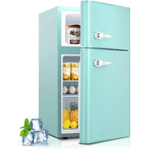 Mini fridge with freezer 3.2 cu. ft compact mini refrigerator with double 2 door adjustable temperature full size for home kitchen dorm apartment retro