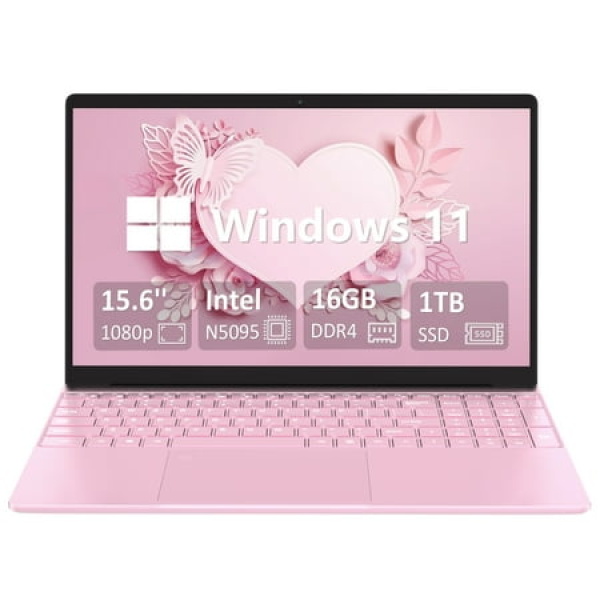 Molegar 15.6 inch Laptop Computer 16GB DDR4 1TB SSD Intel Core Quad-Core Intel N5095 Student Business Laptop with 1080P FHD Display Pink