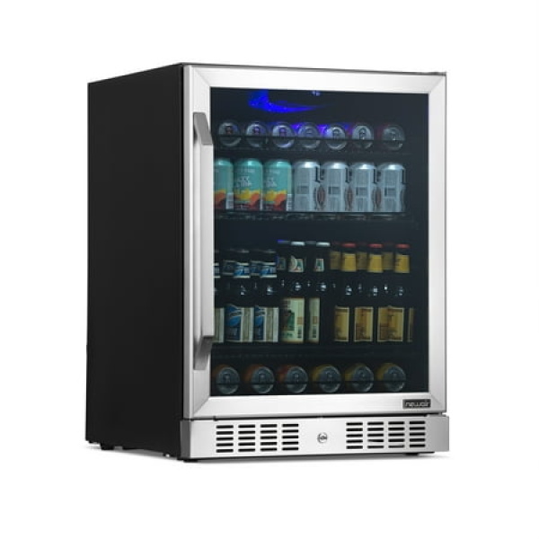 NewAir 24" Built-in or Freestanding 177 Can Beverage Fridge in Stainless Steel with Precision Digital Thermostat Adjustable Shelves and Triple-Pane Glass