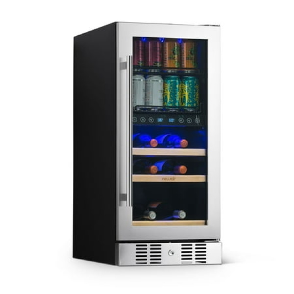 Newair 15" Premium Built-in Dual Zone 9 Bottle and 48 Can Wine and Beverage Fridge in Stainless Steel- NWB057SS00