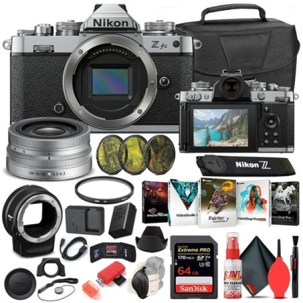 Nikon Z fc Mirrorless Digital Camera with 16-50mm Lens (Black 1675) International Model Bundle with FTZ Adapter + 64GB Extreme PRO SD Card + Camera Bag + Editing Software + 4pc Filter Kit