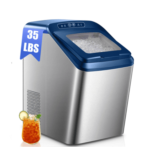 Nugget Ice Maker Countertop 35Lb Pebble Pellet Ice per Day 5 Mins Production Time Auto-Cleaning Stainless Steel