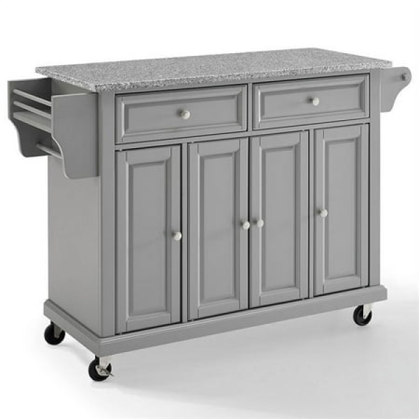 Pemberly Row Traditional Wood/Granite Kitchen Cart in Gray/Chrome