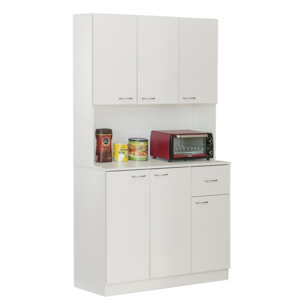 QI003952L Kitchen Pantry Storage Cabinet with Drawer, Doors and Shelves, White