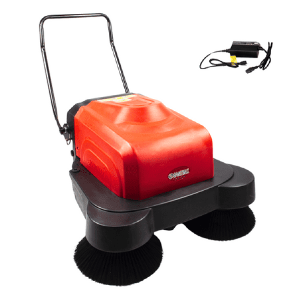 SANITMAX Battery Powered Walk-Behind Floor Sweeper Machine with Water Sprinklers Triple Brushes SM1050B