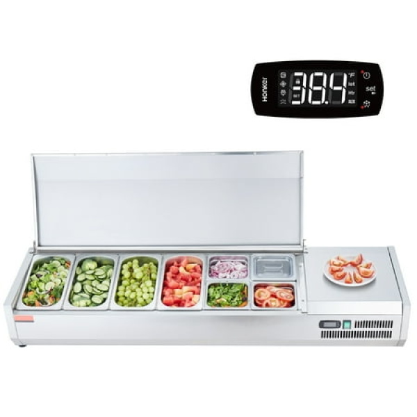 SKYSHALO Countertop Refrigerated Salad Pizza Prep Station 150 W Stainless Guard ETL