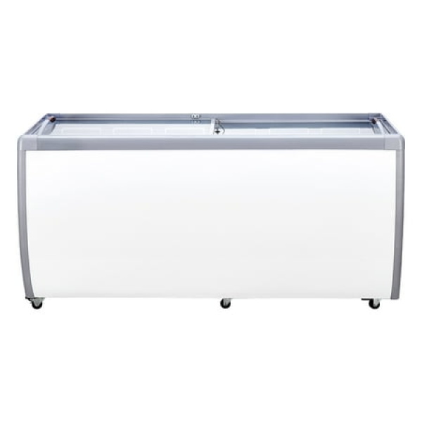 SKYSHALO Ice Cream Showcase 13.1 Cu.ft Freezer with Glass Cover Portable Gelato Cabinet 8 Tub Capacity Dual Sliding Doors Lockable Wheels for Shops White