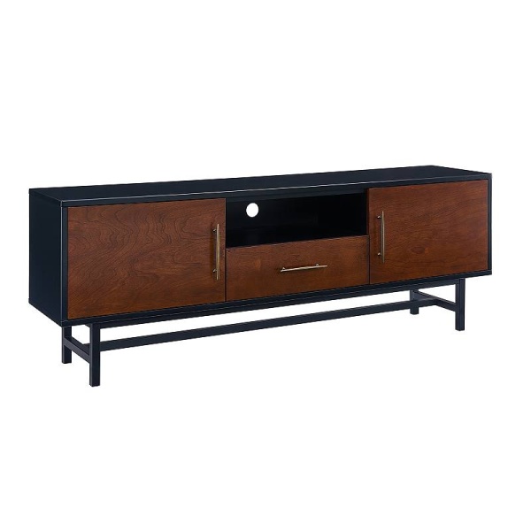 Southern Enterprises Blynn Mid-Century Modern Media Console Table, Black Whiskey Maple